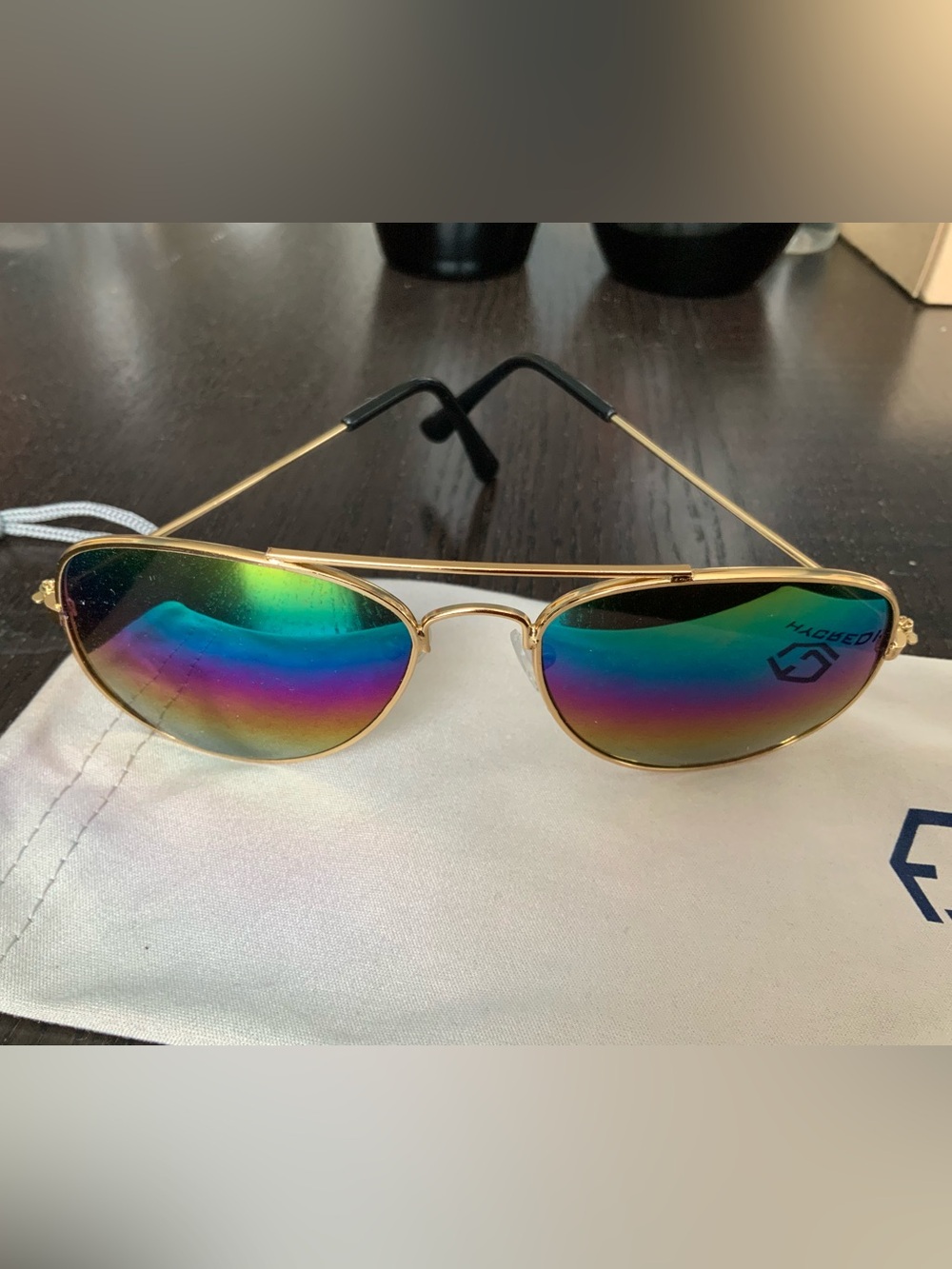 Kid’s Gold Frame Sunglasses with Iridescent Rainbow Lenses
